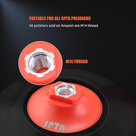 SPTA 2Pcs RO Rotary Flexible Backing Plate, Hoop-and-Loop Face PU Soft Backing Pad Used On Rotary Polisher Sander for Sanding Polishing Buffing Finishing (M14 Thread, Orange, 6Inch (150mm))