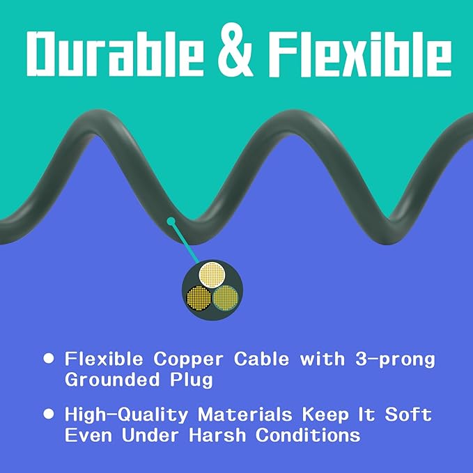 Indoor Outdoor Extension Cord 25 FT, 16/3 SJTW Weatherproof Green Electrical Cords, 13 AMP Heavy Duty 3 Prong Power Cable Great for Garden, Landscaping & Holiday Decorations