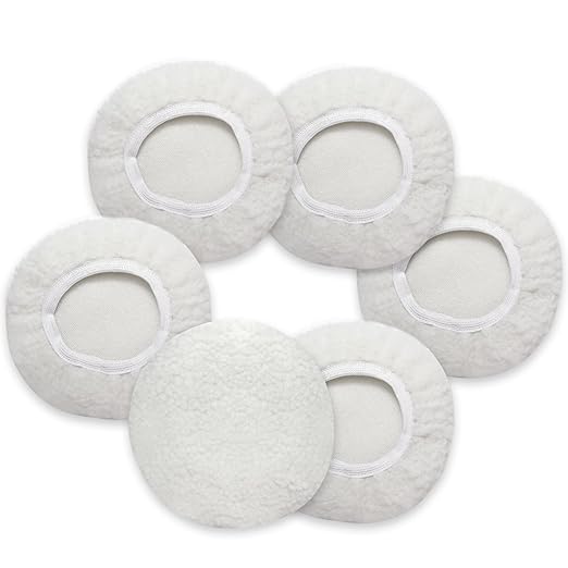6 PCS Car Buffing Pads for 9-10 Inch Orbital Polisher, Lamb Fleece Polishing Pad Buffer Polisher Bonnets, 9-10 Inch Polishing Pads Cover Waxing Pads for Car Detailing (White)