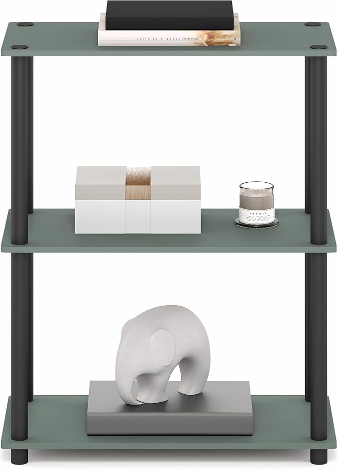 Furinno Turn-N-Tube Storage Shelves, 3-Tier Book Shelf, Corner Shelf, Toolless Open Shelves, for Organization and Storage, Living Room, Garage, Home Office, Sage Green