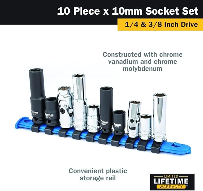 Titan 68660 10-Piece 1/4-Inch and 3/8-Inch Drive 10mm Socket Set