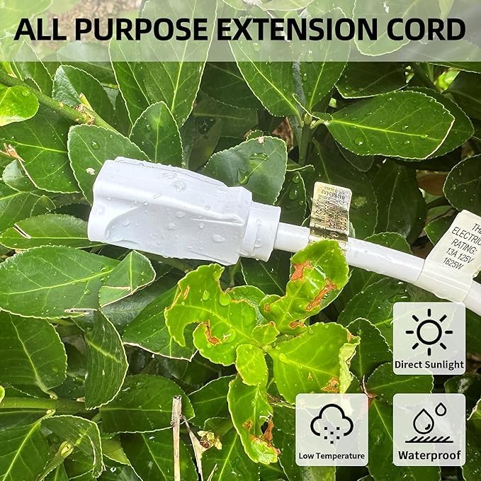 YOJOE Indoor Outdoor Extension Cord, 3 Prong 15A Weatherproof Power Cord, 12 Gauge Heavy Duty 6 ft White Extension Cord for Garage, Garden and Home, 12/3 SJTW UL Listed