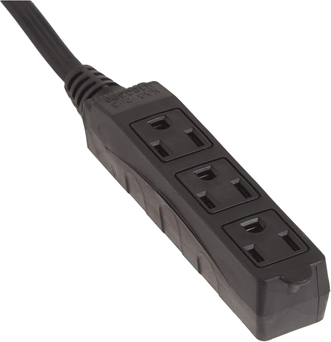 Woods Light Duty Extension Cord, 8Ft, 16 Gauge, 3 Conductor, 3 Outlets, Indoor Extension Cord, Black, 2611