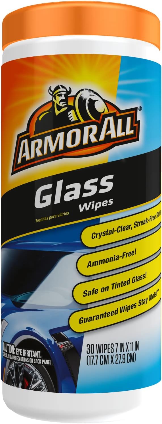 Armor All Car Glass Wipes, Auto Glass Cleaner for Film and Grime, 30 Count (Pack of 2)