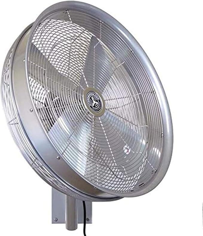 Hydromist Oscillating Wall Mounted Outdoor-Rated Fan, 3-Speed Control on Cord, Alum Fan Blade, Mounting Bracket and Black Cover Included, 24”, Silver