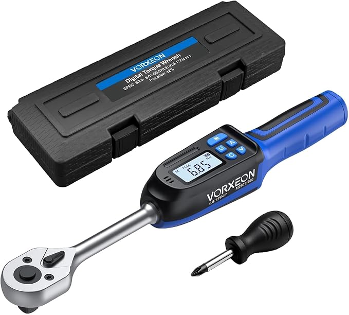 3/8 Digital Torque Wrench (4.9-99.6 Ft-Lb/6.8-135 Nm) ±2% Precision, LED+Buzzer Alerts, 4 Units – Nm, Ft-Lb, In-Lb, Kg-Cm