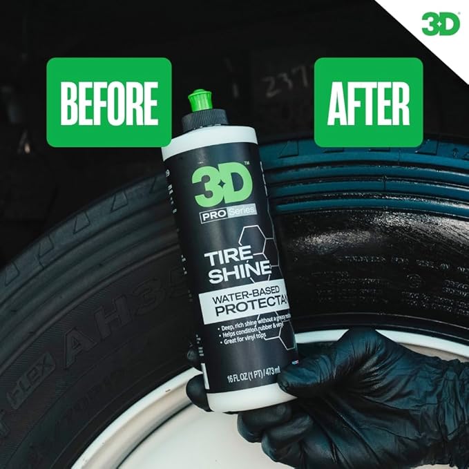 3D Tire Shine Gel – Water-Based, High Gloss Tire Dressing | Non-Greasy, Long Lasting Finish for Rubber, Trim & Vinyl | Easy Gel Application | Car Detailing |16 oz