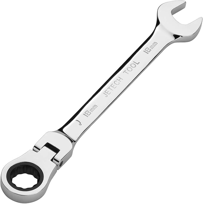 Jetech 18mm Flex-Head Ratcheting Combination Wrench, Premium Industrial Grade Spanner 72-Tooth Cr-V Steel - 180 Degree Flexible Box End Perfect for Tight Spaces, Auto & DIY Repair