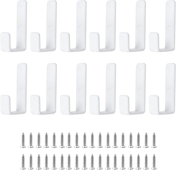 Coshar 12Pcs Heavy Duty Hook Bracket White 1 Inch PVC Coated Metal Hardware Brackets Stainless Steel J Hooks for Bed Decor, Garage Storage, Cable Tool Organization - 1 Inch White