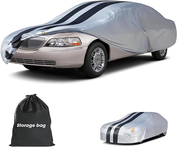 Multi-Layer Car Cover Custom Fit for Lincoln Town(1998-2011), 100% Waterproof All Weather for Automobiles, Gift with Towel, Heavy Duty Car Covers for Rain Sun UV Protection with Door Zipper.
