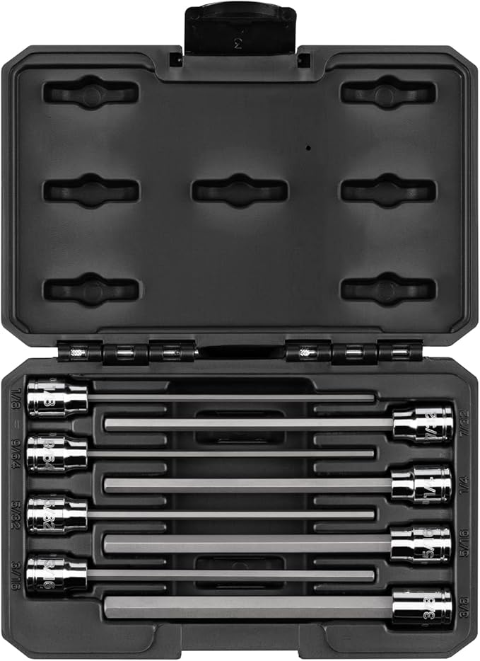 TEKTON 3/8 Inch Drive Long Hex Bit Socket Set with Case, 8-Piece (1/8-3/8 in.) | SHB91313