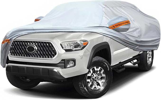 KEYOOG Car Cover, Fit for 180"-206" Length Pickup Truck, 6-Layer All-Weather Waterproof, Universal in All Seasons, Snow Prevention, Rainproof, Acid Rainproof, Sunscreen, Orange Reflective Strip