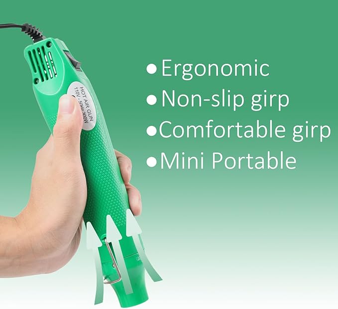 Heat Gun for Crafting, 110V 300W Handed Hot Air Gun, 3.28FT Ultra-Long Cable Portable Heat Gun with Stand and Power Cord for Shrinking Wrapping PVC, DIY Embossing and Drying Paint (Green)