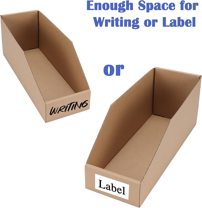 EXYGLO Cardboard Storage Bins 35 Pack, 12x4x4.5 Inch Cardboard Boxes, Corrugated Organizer Bins for Pantry, Shelves, Garage, Office, Shop, Brown
