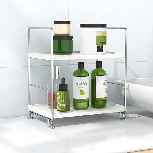 2-Tier Bathroom Countertop, Cosmetics Skincare Organizer Holder for Perfume, Bathroom Counter for Dresser and and Kitchen Vanity Organizer (Sliver)