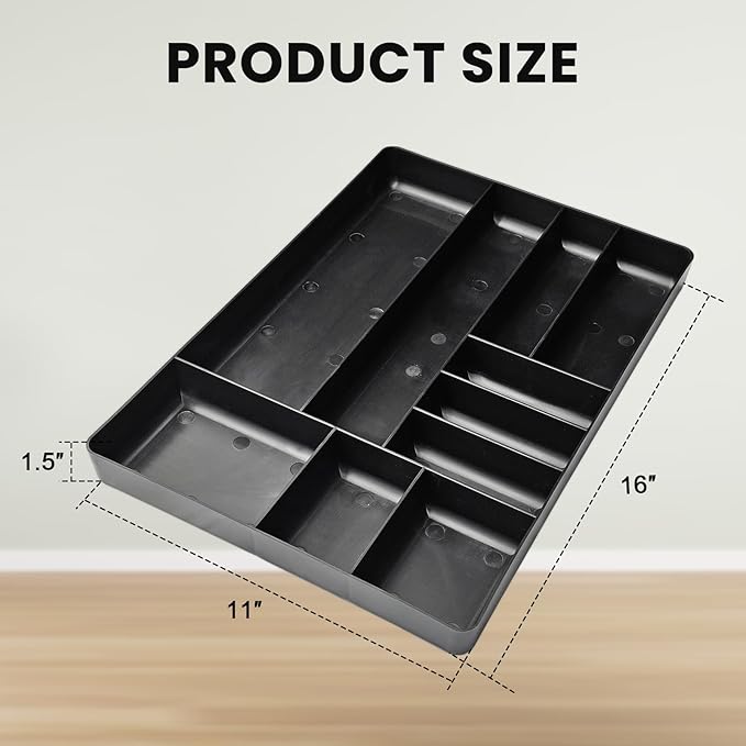 10-Compartments Tool Organizer Tray, Tool Drawer Organizer Tray, Tool Box Organizer, Stackable Toolbox Organization Holder for Small Parts, Bolts and Batteries (1, Black)