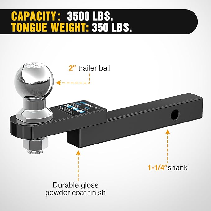 Nilight Trailer Hitch Mount with 2 Inch Trailer Ball & 1/2" Hitch Pin Clip Fits 1-1/4" Receiver Tubes 3500 lbs 1-1/4" Drop 3/4" Rise, 2 Years Warranty