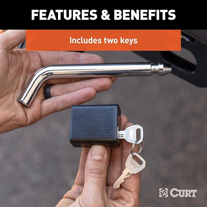 CURT 23021 Trailer Hitch Lock, 5/8-Inch Pin Diameter, Fits Most 3-Inch Receivers (Pack of 4)