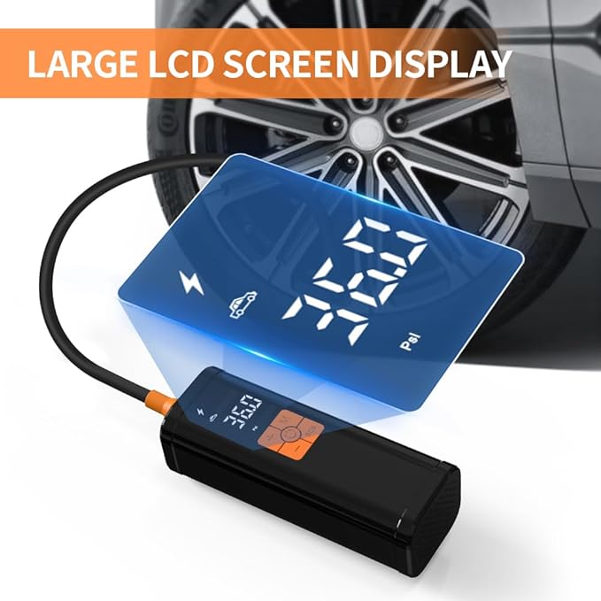 Tire Inflator Portable Air Compressor -150PSI Fast Inflation with Digital Tire Pressure Gauge, Accurate Dual LCD Display & LED Light, for Car/Motorcycle/E-Bike/Ball-One Click Smart Air Pump