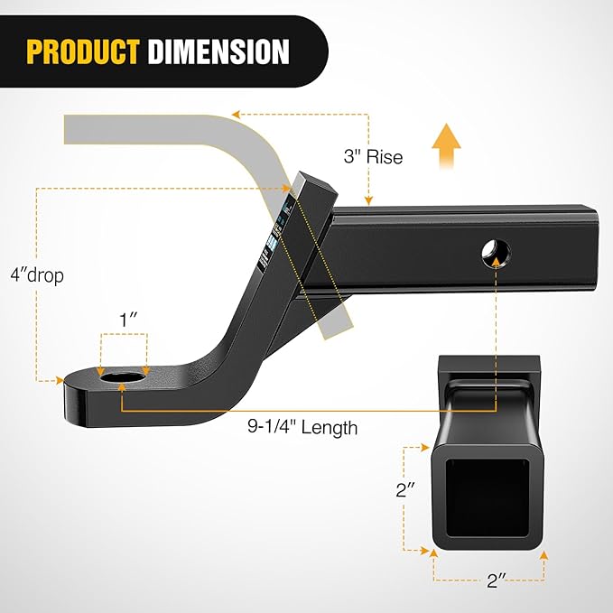 Nilight Trailer Hitch Ball Mount with 5/8" Hitch Pin Clip Fits 2 Inch Receiver Square 7500 lbs 4" Drop, 3” Rise, 1” Hole, Gloss Black Powder Coat