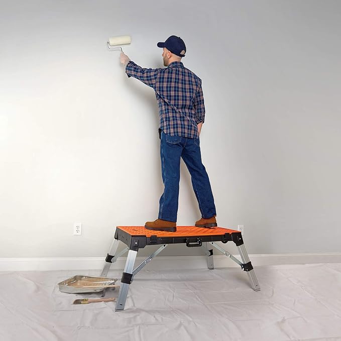 Disston 30146A OmniTable 4 in 1 Portable Workbench Work Table Dolly Scaffold and Creeper Adjustable Height with Folding Legs with Free Blu-MOL Jigsaw Blade Set (E0130146)