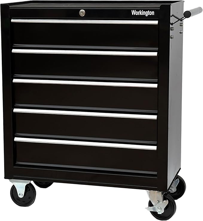 Workington Rolling Metal Tool Chest with 5 Drawers, 24" 5-Drawer Tool Chest Cabinet with Ball Bearing Drawer Slides, Steel Tool Storage Box Organizer 4101 Black