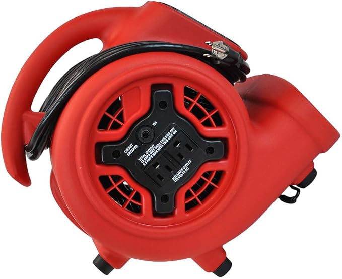 XPOWER P-230AT Mini Mighty 1/4 HP 925 CFM Centrifugal Air Mover, Carpet Dryer, Floor Fan, Blower, Stackable, Daisy Chain, for Water Damage Restoration, Janitorial, Plumbing, Home Use, Red
