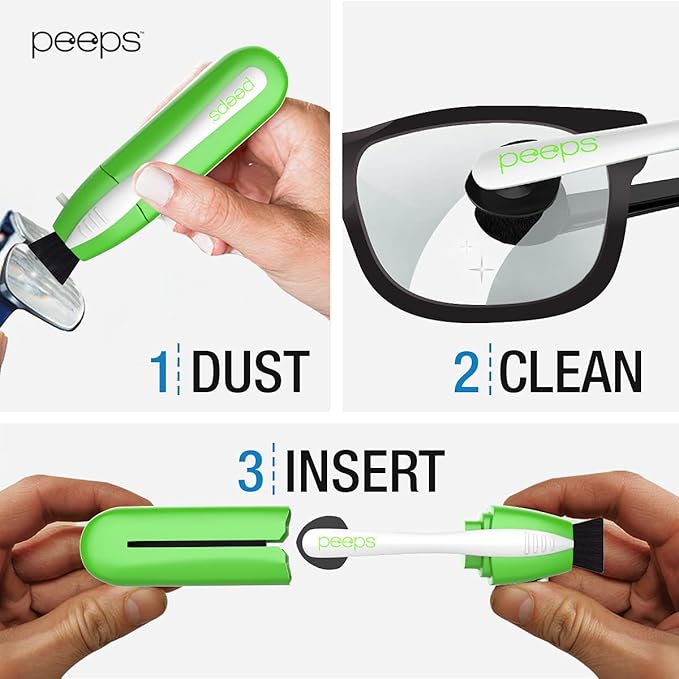 CarbonKlean Peeps Eyeglass Lens Cleaner - Efficient and Durable Carbon Microfiber Technology - Exclusively Used by NASA - 500 Uses (Green, 2 Pack)