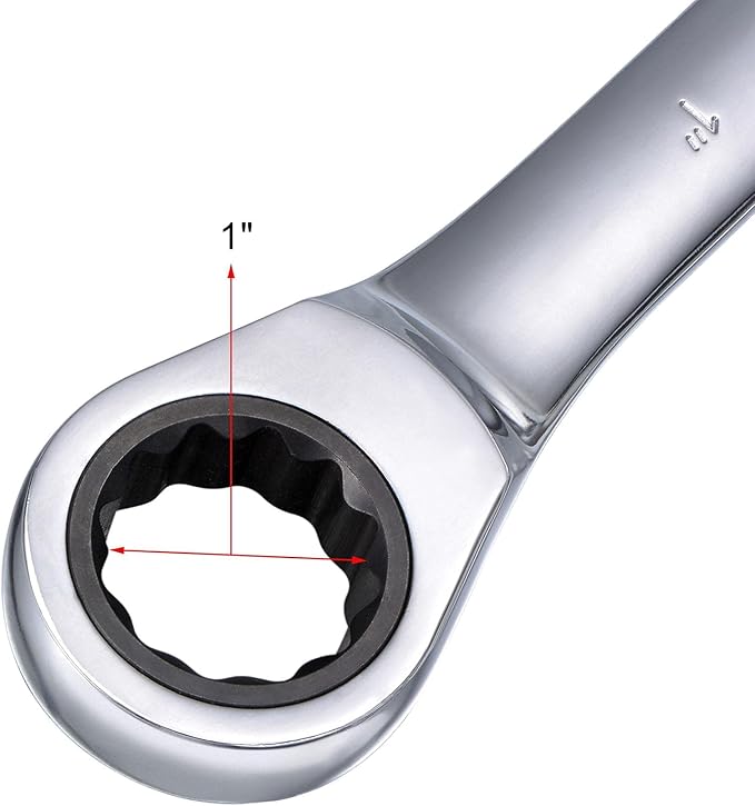 uxcell 1 Inch Ratcheting Combination Wrench SAE 72 Teeth 12 Point Ratchet Box Ended Spanner Tools, Cr-V