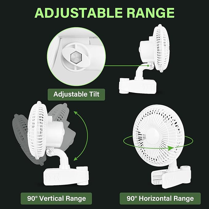 Simple Deluxe Clip Fan, 6 Inch Grow Tent Fan, Adjustable 90° Angles, 15W, 2-Speeds Control, 4 Pack