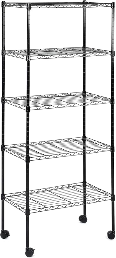 Simple Deluxe 5-Tier Storage Shelves, 21" W x 12" D x 54" H Adjustable Heavy Duty Wire Metal Shelving Unit, Black