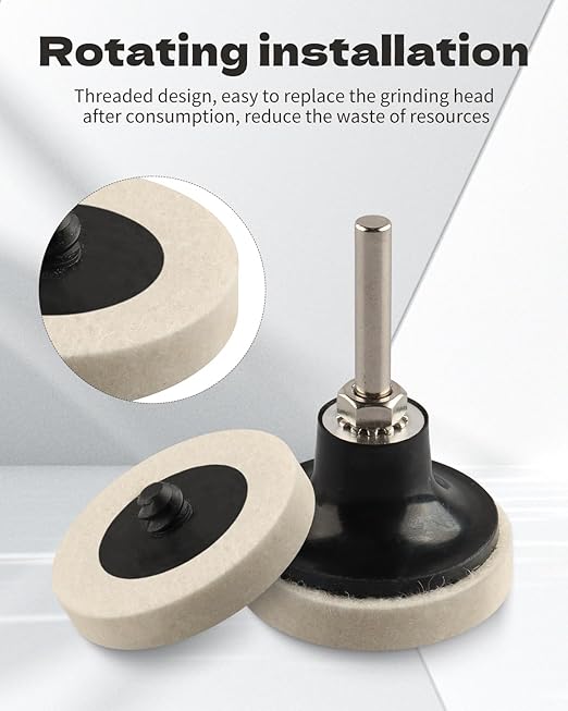 Rocaris 30 Pcs 2 Inch Compressed Wool Fabric Disc Polishing Buffing Pads Wheels Disc Pad Holder with 1/4" Shank Perfect for Cleaning Polishing Sanding Projects