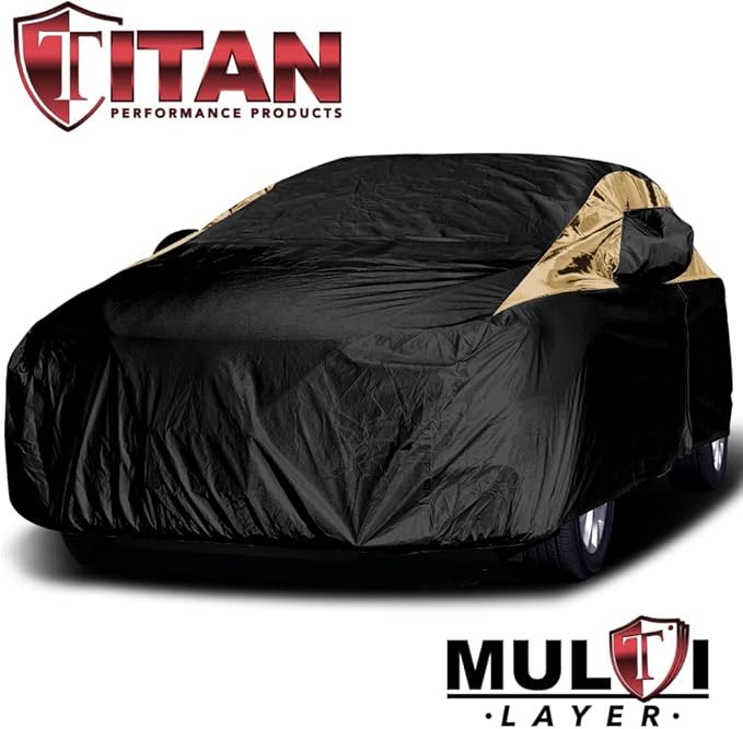 Titan Premium Multi-Layer PEVA Car Cover for Compact Sedans 176-185". Waterproof, UV Protection, Anti-Scratch Protective Lining, Driver-Side Zippered Opening. Fits Corolla, Sentra, Cruz and More.