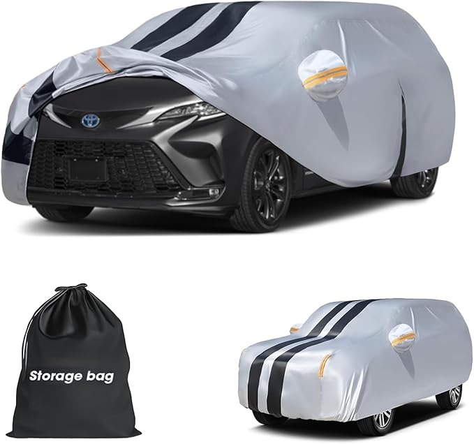 Multi-Layer Car Cover Custom Fit for Toyota Sienna(1997-2026), 100% Waterproof All Weather for Automobiles, Gift with Towel, Heavy Duty Car Covers for Rain Sun UV Protection with Door Zipper