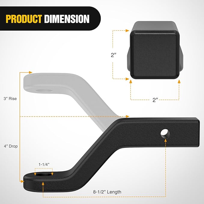 Nilight Forged Trailer Hitch Mount Fits 2 Inch Receiver Square 5/8" Hitch Pin Clip 17000 lbs 4" Drop, 1-1/4” Hole, Gloss Black Powder Coat