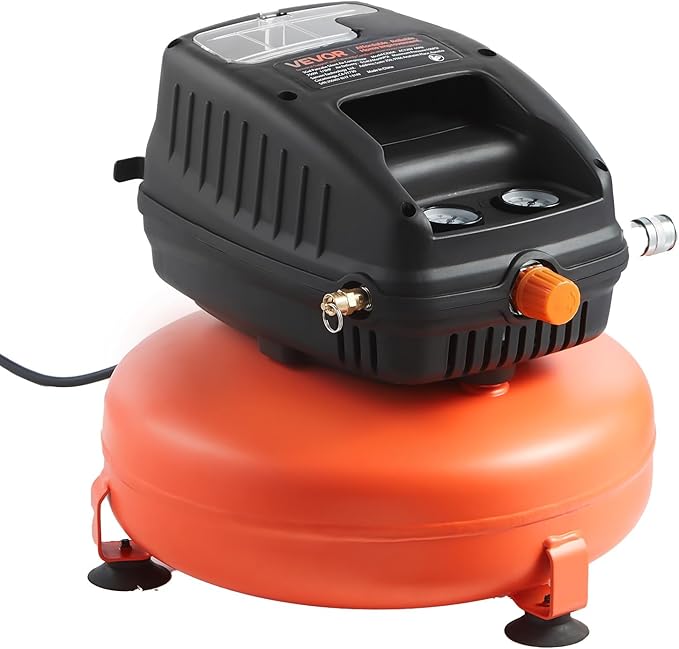 VEVOR 3 Gallon Air Compressor, 1/3HP 0.54CFM @ 90PSI Portable Pancake Air Compressor & 100PSI Max Working Pressure, Oil-Free Compressor Tank for Tire Inflation, Spray Painting, Woodwork Nailing, 120V