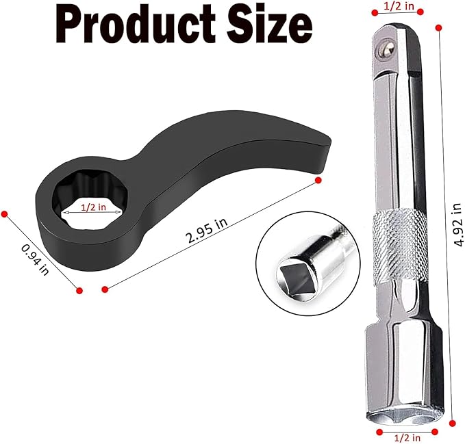 2PCS Pry Bar Wrench Adapter Head,Half Shaft Removal Car Repairing Tools with Extension Bar,Adjustable Crowbar Adapter Head Tool 1/2" Drive(Pry Bar + Extension Bar)