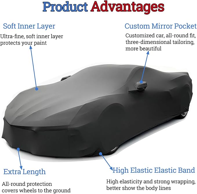 Indoor Car Cover Custom Fit for Corvette C3 1968-1982 Luxurious Soft Stretch Satin Car Cover Breathable Dust-Proof for Underground Garage, Car Show