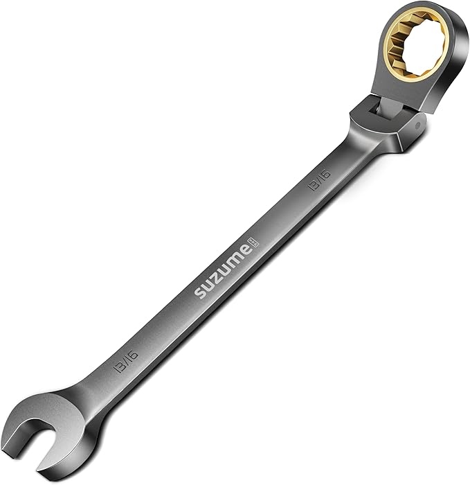 SUZUME 13/16” Flex Head Ratcheting Wrench SAE 72 Teeth Cr-V Steel with 180° Flexible Head 15K+ Cycle Locked Gears Black Nickel Coating