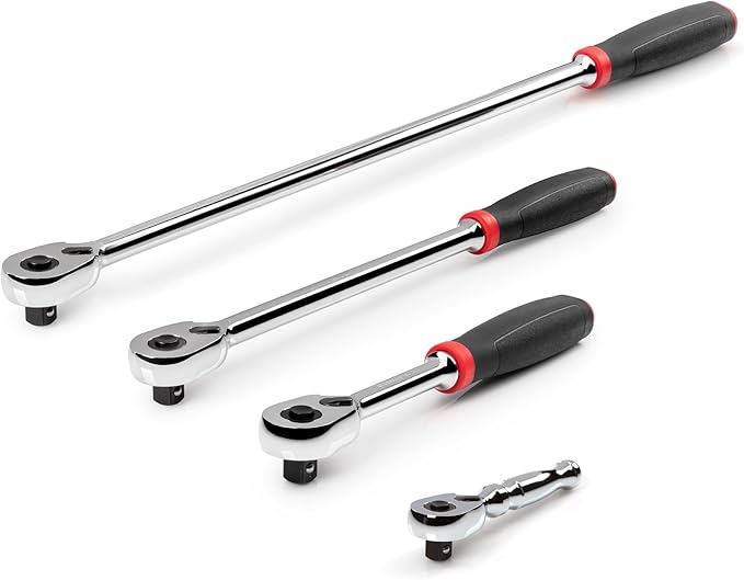TEKTON 3/8 Inch Drive Quick-Release Comfort Grip Ratchet Set, 4-Piece (4-1/2, 8, 12, 18 in.) | SRH91107