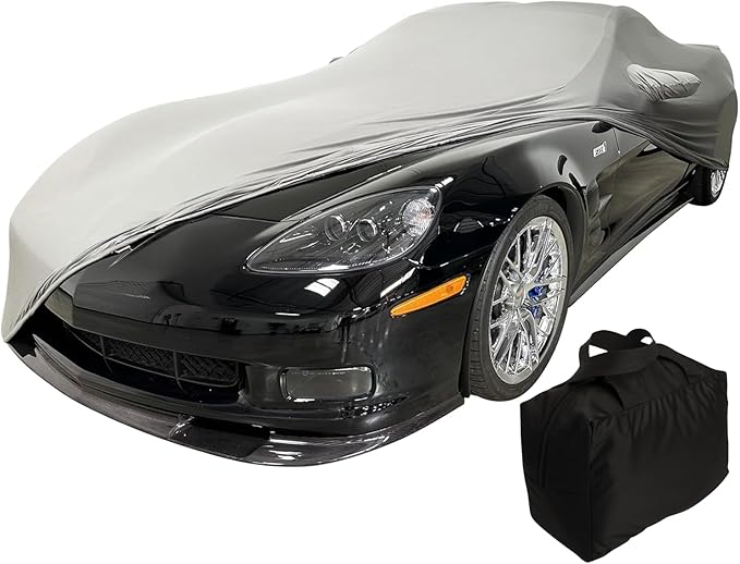 SR1 USA C6 Corvette Indoor Car Cover - Custom Fit Ultraguard Stretch Satin - Dust Proof Full Cover - The Ultimate High End Fit for 2005-2013 Base, Grand Sport, ZR1, Z06 Corvettes (Silver)