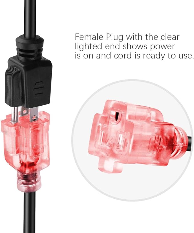 Miady Short Power Extension Cord Outlet Saver, Female Plug with Lighted End 16AWG/13A, 3 Prong (4 Pack, Black, 8 Inch)