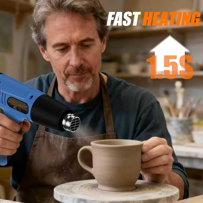 Heat Gun 572 & 1112℉ Dual Temperature Control Heavy Duty Heat Gun' with 4 Nozzles Fast Heating Overload Protection Hot Air Gun For Shrink Tubing, Vinyl Wrap, Crafting,Resin,5Ft Power Cord
