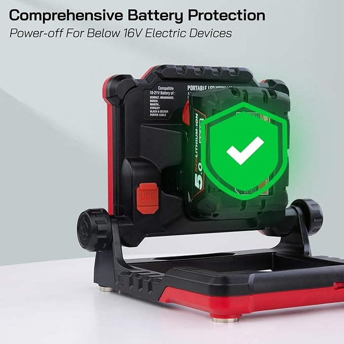 Cordless LED Work Light, 3500 LM, 25 W Compatible with DEWALT, Milwaukee, MAKITA 7Brands18-21V Power Tool Battery(Light Only)