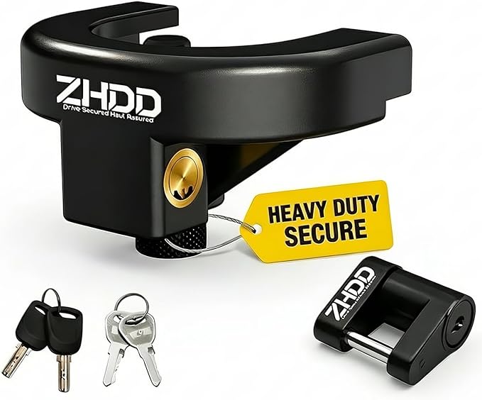 Trailer Hitch Lock, Heavy Duty Anti-Theft Trailer Tongue Lock for 2 Inch Couplers, Reinforced Solid Steel Tow Hitch Coupler Locks Set for RV, Camper, Boat, Caravan