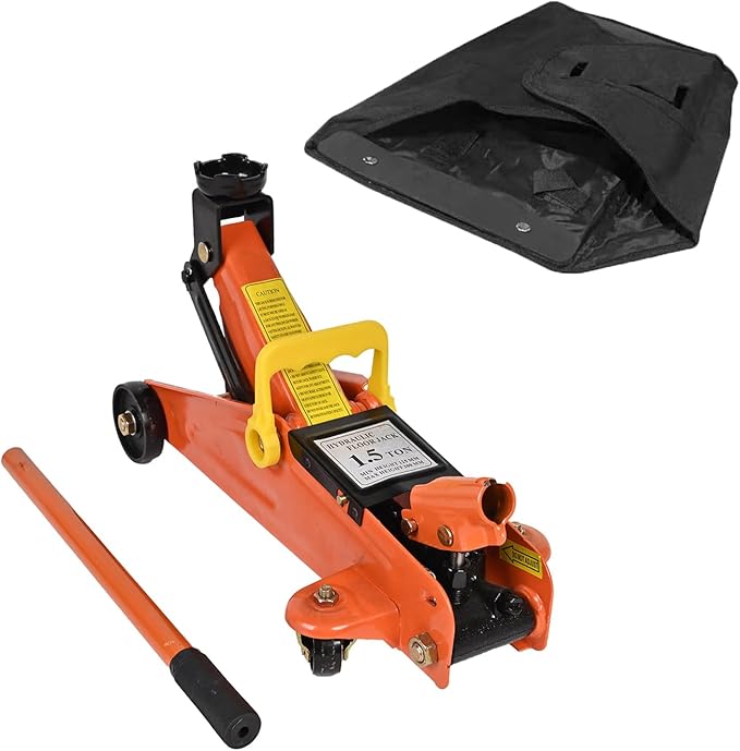 A A IN AA094 Hydraulic Low Profile Steel Floor Jack, Trolley Service Lift Car Garage Floor Jack, 1.5 Ton (3300 lbs) Capacity, Orange