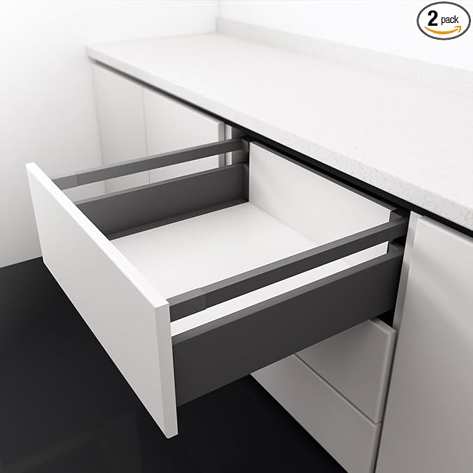 VADANIA Under-Mount Drawer Slide Set, 20-Inch Deep, with Side Panel & Heightening Rods, Hidden Design, Soft Close, Full-Extension, 1-Pair
