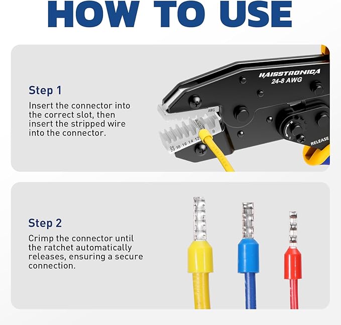 haisstronica Crimping Die for Ferrule Terminals, 24-8 AWG