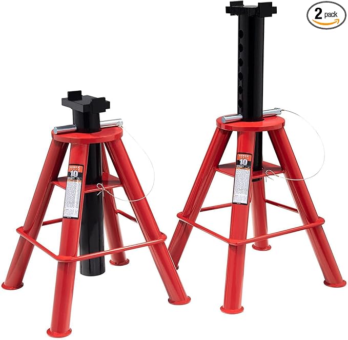 Sunex 1310 10-Ton Medium Height Pin Type Jack Stands, Pair, Red