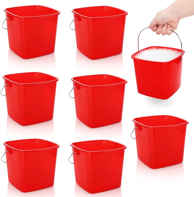 SOUJOY 7 Pack 3 Quart Cleaning Bucket, Plastic Small Sanitizing Bucket with Handle, Multi-Purpose Mini Square Pails for Kitchen, School, Offices, Household and Commercial Use, Red